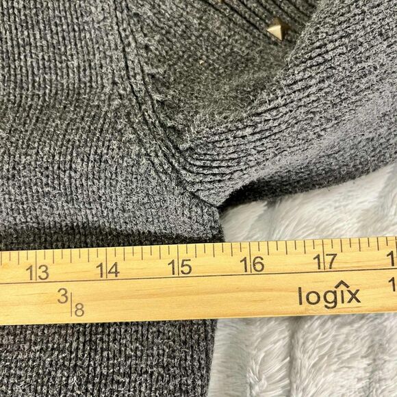Ruff Hewn Sweater Jacket Women M Gray Studded Cotton Zip Up Ribbed Mock Neck - Picture 5 of 6